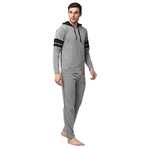 Image of Mack Jonney Cotton Blend Night Suit Co-ord Set for Men with Hodded Full Sleeve T-Shirt and Track Pant-VJ-MNS-TTP-GROUP21