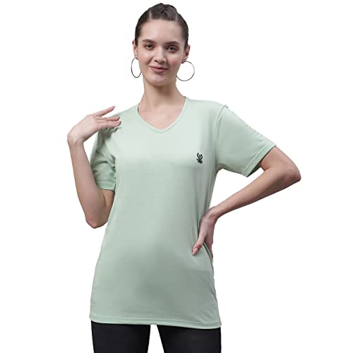 Image of Mack Jonney Women V Neck Cotton Solid Regular Fit T-Shirt-V Anthraa 001-P