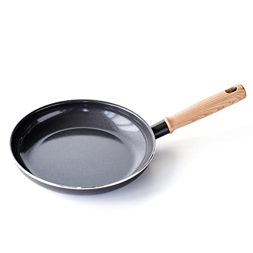 GreenChef Vintage Poêle à Frire en Céramique Antiadhésive de 24 cm, Poignée à Apparence en Bois, Sans PFAS, Compatibles avec l'Induction, Va au Four, Va au Lave-Vaisselle, Gris