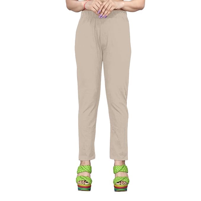 Highlander Women's Solid Cotton Lycra Pants - Comfortable and Stretchable Long Leggings - High Waist, Slim Fit Trousers for Casual, Office, and Everyday Wear - Versatile and Stylish Women's Pants in neutral