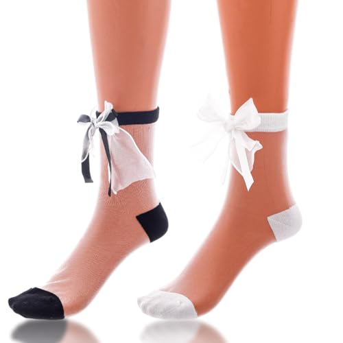 Image of Ruffle See Through Socks Dot Lace Sheer Socks Tulle Cool Mesh Ankle Sock for Women 2 Pairs