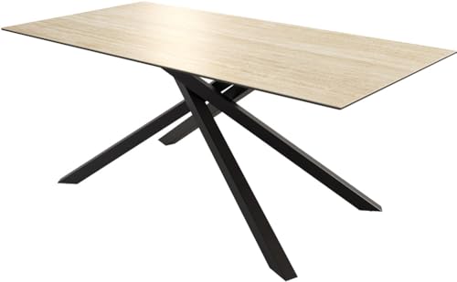DELIFE Esszimmertisch Edge Keramik Travertin Natur 200x100 Kreuzgestell Rechteck Schwarz DELIFE Esszimmertisch Edge Keramik Travertin Natur 200x100 Kreuzgestell Rechteck Schwarz