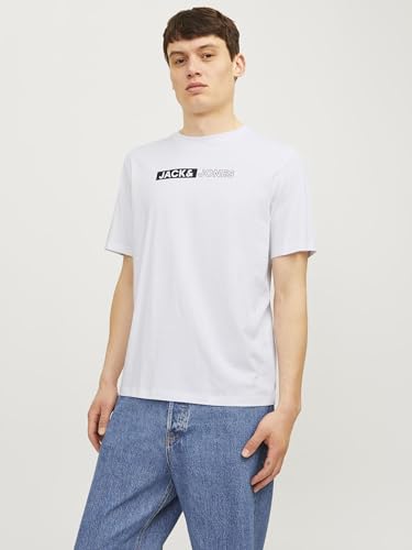 JACK & JONES Jjecorp Logo camiseta SS ONeck Camiseta Cuello Redondo, Blanco/Estampado Play 5, M Hombre