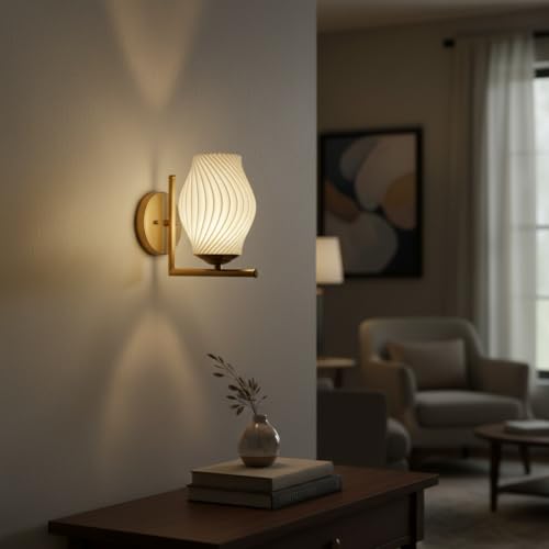 Image of Wall Lamp for Living Room | Wall Light Bedroom, Wall Decor with 7-INCH Unbreakable Polycarbonate Lampshade and Metal Fitting(with Bulb) (Spiral L)