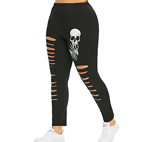 Forver Women Distressed Ankle Jeans Plus Size Halloween Fashion Ripped Skull Casual Printed Trousers Lounge Comfy Trousers Black