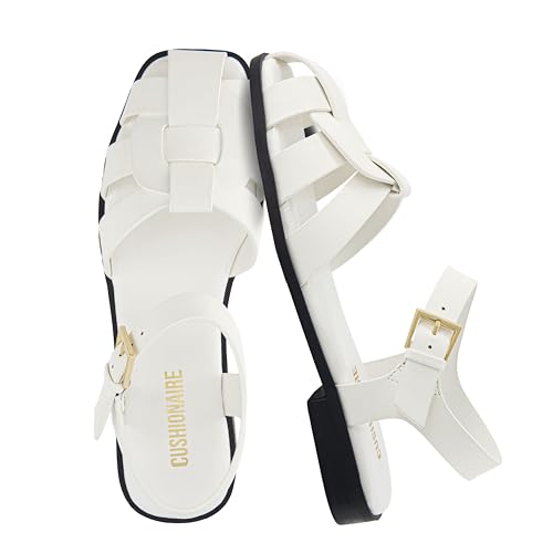 CUSHIONAIRE Benny Closed Toe Fisherman Womens Sandals - Flat Dressy Comfortable Sandals for Women 2025 with Adjustbale Ankle Strap, WHITE 8W