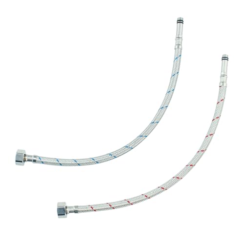 LEADAHEAD Conectores flexibles de grifo M10 (10 mm) x 1/2 pulgada, tubo flexible de 40 cm de largo, para grifo mezclador monobloque, par de mangueras de suministro de agua trenzadas de acero