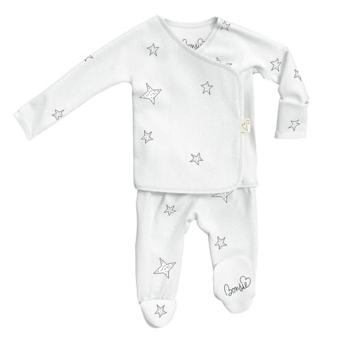 Image of Bonsie Skin to Skin Babywear Footie - White Baby Footed Bodysuit - Stars