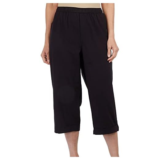 Coral Bay Womens Solid Sheeting Rolled Tab Capris Small Onyx Black