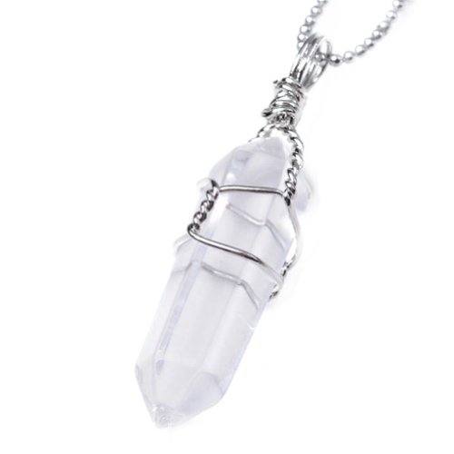 Ayliss Wire Wrap Gemstone Crystal Quartz Healing Point Chakra Pendants for Necklace (Clear Crystal Quartz)