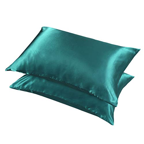 LCBD Satin Pillowcases Set of 2, Queen Size Cooling Pillow Cases, Teal