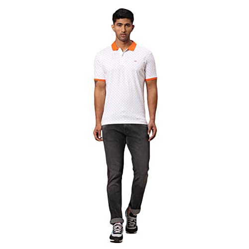 Image of Park Avenue Men's Pure Cotton Print Pattern Slim Fit Rib Collar Polo Neck Half Sleeve Casual T-Shirt