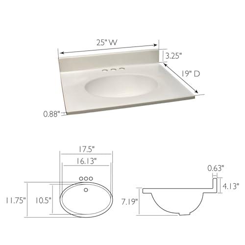 Image of Design House 586271 Cultured Marble 25-inch Vanity Top with Integrated Oval Bowl, 4 Centerset, White on White