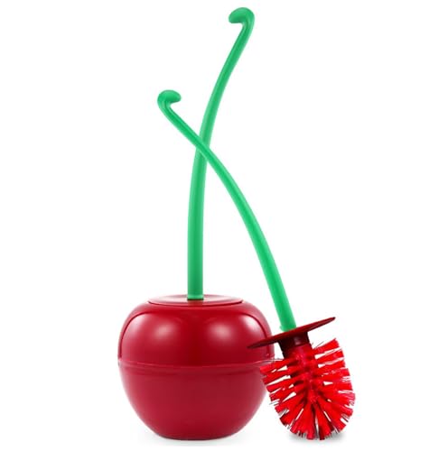 DRAMLOR Cherry Toilet Brush and Holder Bathroom Funky Cute Toilet Brush Cherry Toilet Bowl Brush with Solid Handle and Durable Bristles for Bathroom Cleaning