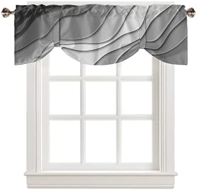 Black Grey Ombre Tie Up Valance Curtains for Windows, Modern Geometric Grey Kitchen Curtains Window Treatments, Abstract Art Aesthetic Short Window Shades Valances for Bedroom Bathroom Cafe 54"x18"