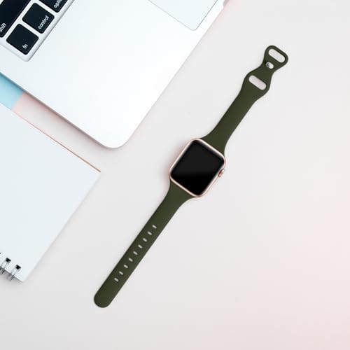 Image of Thin Slim Band Compatible with Apple Watch 38mm 40mm 41mm 42mm 44mm 45mm 46mm 49mm, Replacement Silicone Sport Strap for iWatch Series 11 /10 /9 /8 /7 /6 /5 /4 /3 /2 /1 Ultra SE Women Men, Army Green