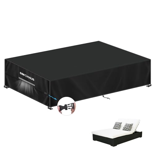 SIMPHAUS Rattan Sun Lounger Cover Waterproof Sun Bed Covers for Outside Sun Lounger Deck Chair Cover Garden Furniture Covers Waterproof Windproof Anti UV Oxford Fabric 200x130x40cm