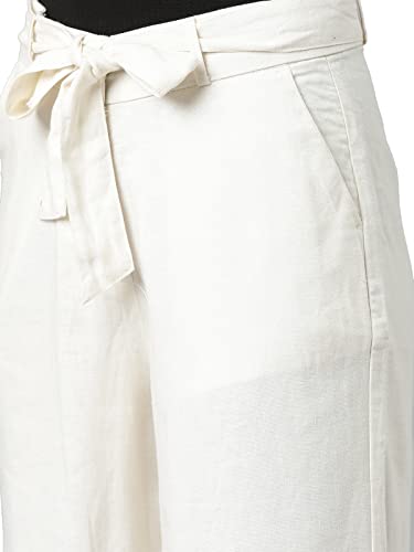 Image of GO COLORS Solid Linen Culottes for Women | High Rise, Side Pockets, Front tie-up