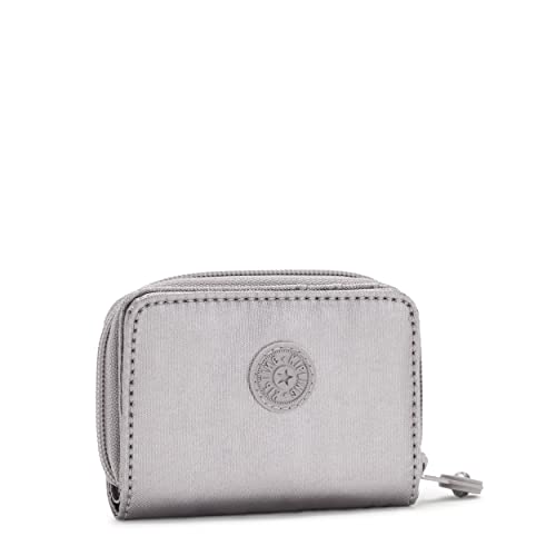Kipling Womens Women's Tops Wallet, Compact, Practical, Nylon Travel Card Holder Wallets, Smooth Silver Metallic, 3 L X 4.125 H 1 D Us #TOP3