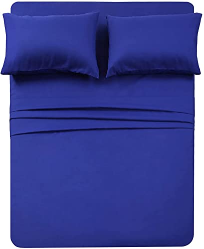 Image of Twin XL Sheets Set 4 Piece - Luxury 1800 Bedding Sheets & Pillowcases - 1 Flat Sheet,1 Fitted Sheet and 2 Pillow Cases - Extra Soft Cooling Bed Sheets - Deep Pocket up to 16 inch (Twin XL, Royal Blue)