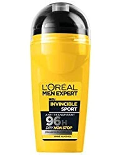 L'Oreal Paris Men's Expert Invincible Sport 96Hr Dry Non Stop Protection Anti-Transpirant Deodorant Roll On (50 Ml), Pack of 1