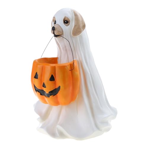 HYROOY Statue d'Halloween chien pour chat avec bol à bonbons citrouille en résine Trick Treat Dec Resin D#