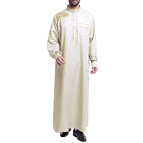 Notinzo Casual moslim Arabische herenjas met medium geborduurde kraag en lange mouwen, flanellen overhemd voor heren