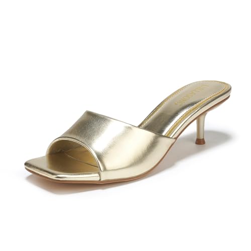 Image of LULLASONG Women's Kitten Heels Sandals Low Heels Slip On Slides 2 Inch Heeled Square Open Toe Sandals for Women