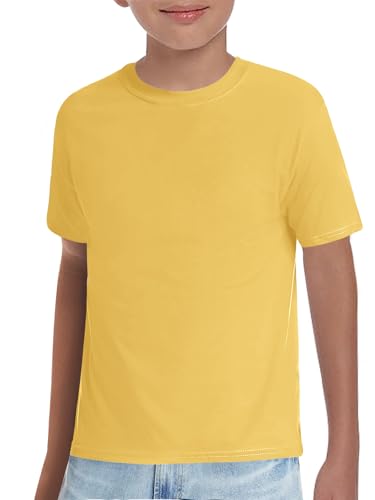 Haloumoning Boys T-Shirts Kids Short Sleeve Crewneck Solid Basic Tees Casual Tops 5-14 Years