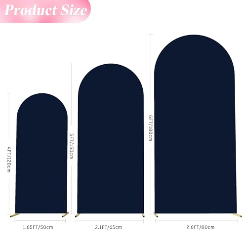 Image of Wokceer Wedding Arch Backdrop Cover 6FT, 5FT, 4FT Set of 3 Spandex Fitted Navy Blue Arch Covers for Round Top Chiara Backdrop Stands Cover for Birthday Party Ceremony Decor
