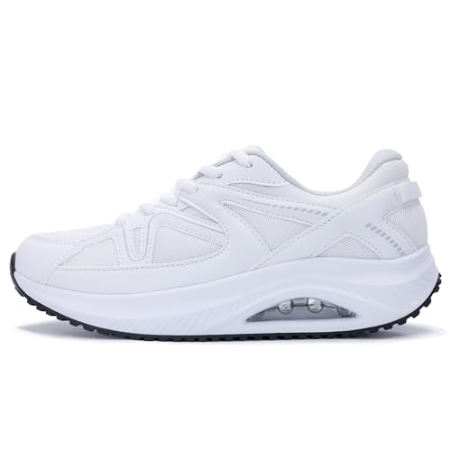 Image of SURRAY Womens Walking Shoes for Plantar Fasciitis, Arch Support Orthotic Sneakers Comfortable Tennis Shoes for Foot Pain Relief PinkGrey US Size 6-11