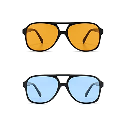 Image of Vintage Aviator Sunglasses for Women Men 70s Glasses Retro Oversized Yellow Lens Shades