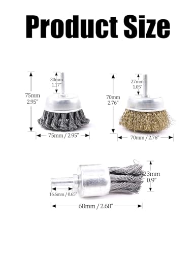 Image of 6Pcs Wire Brush for Drill 1 /4 Inch Hex Shank Carbon Steel Wire Wheel for Metal Polishing Rust Paint Burr and Scale Removal
