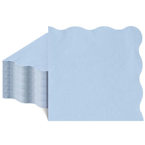 NatNarr 80 Pcs Light Blue Cocktail Napkins 5 x 5 Inch Wavy Napkins