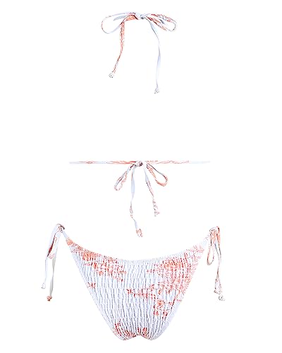 Image of Women's Triangle Bikini Set String Swimsuit Print Tie Smocked Ruched Two Piece Bathing Suit