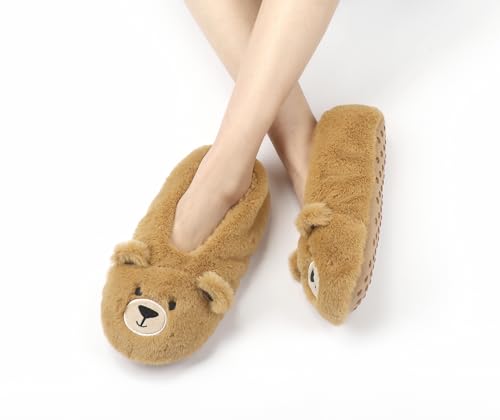 Image of Keyela Women Fuzzy Animal Slipper Socks, Non Slip Indoor House Slippers | Soft fuzzy plush material, cute animal design with gripper sole for bedroom, lounge indoor daily wear