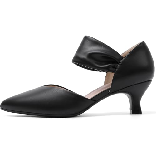 Image of RIBONGZ Kitten Heels for Women Closed Toe Comfortable Low Heels Pointed Toe Sexy Slip on Pumps Bridal Party Dressy Shoes