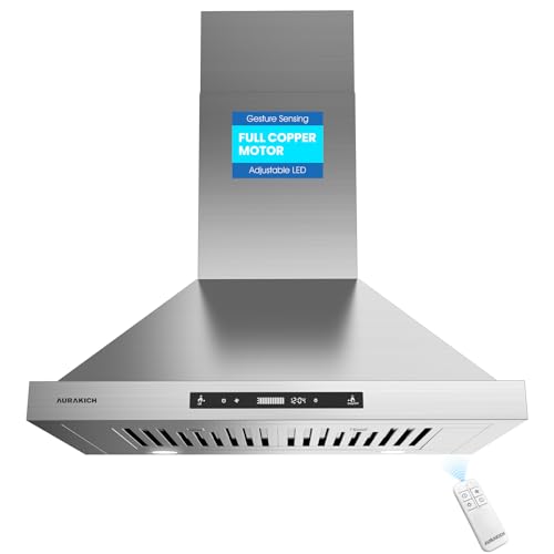AURAKICH 30-inch Wall Mount Range Hood, 900 CFM Ducted/Ductless Kitchen Vent Hood with Full Copper Motor, Triple Smart Controls (Gesture/Remote/Touch), Tunable LED Lighting, Stainless Steel