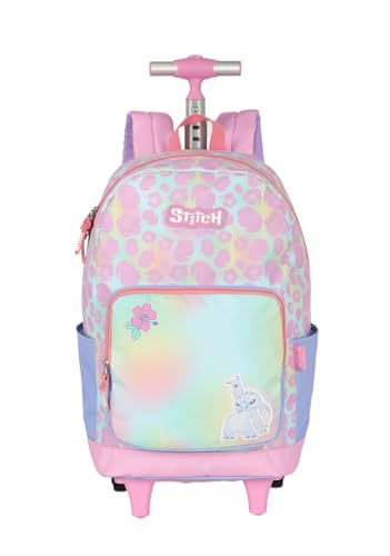 Mochila Rodinha Stitch Angel Carrinho Escolar Feminina Menina (Rosa)