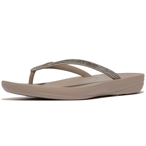 Image of FitFlop Womens iQushion Sparkle Ergonomic Flip Flops for Walking, Lightweight Waterproof Cushioned Thong Sandals for Women with Non Slip Bottom and Arch Support | Lightweight Waterproof Walking Sandals w /Cushioned Comfort & Arch Support