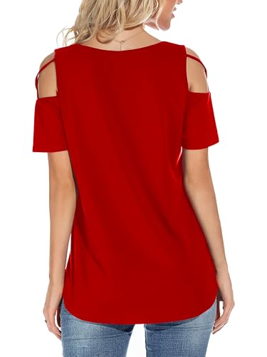 Image of Jar of Love Women's Summer Tops Short Sleeve Cold Shoulder Tops T-Shirts for Women Spring Summer Tops Loose Fit Tunic 2026