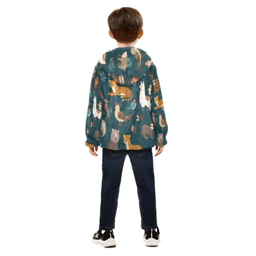 Various Animal Print Toddler Fleece Jacket Girl Boys Hooded Fleece Jacket Coat Warm Outwear Zip-up 3-10T4