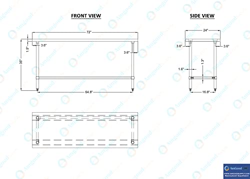 Image of AmGood Stainless Steel Work Table Open Base | Metal Work Bench (Stainless Steel Table Open Base, 72 inch Long x 24 inch Deep)