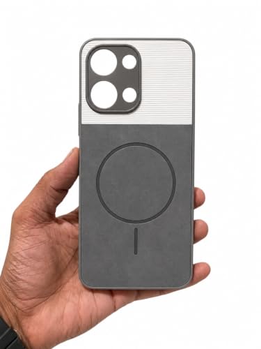 Image of Bintage Mac Safe Design Hard Slim Back Case | Soft Border Camera Protect | Dual PU Leather Finish Back Cover Compatible for Vivo Y05 5G / Vivo Y21 5G - White & Grey