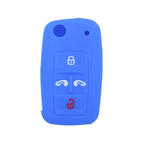 BROVACS Silicone Cover Protector Case Holder Skin Jacket Compatible with VOLKSWAGEN Multivan Sharan Caravelle Transporter Caddy SEAT Alhambra 4 Button Flip Remote Key Fob CV9808 Deep Blue