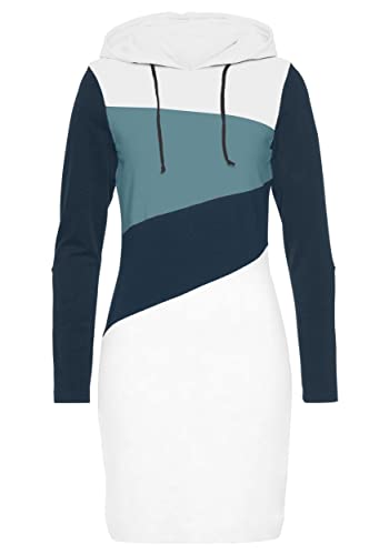 ELFIN Damen Kapuzenpullover lang Hoodie Pulloverkleid Farbeblock Pullover Sweatshirt mit Kapuze für Herbst Winter Cover