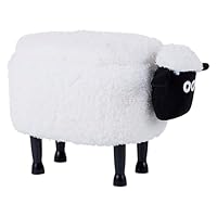 Beliani Kids Animal Stool Faux Fur Pouffe with Storage Wooden Legs Playroom White Sheep