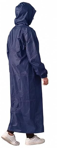 Image of Women's Waterproof Rain Coat, Blue, Full Length, Polyester, Adjustable Hood, Side Pockets, Free Size