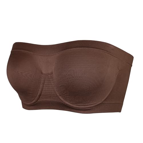 Image of Non Padded Wire with Stretchy No Strap Bra(2XL, Brown)