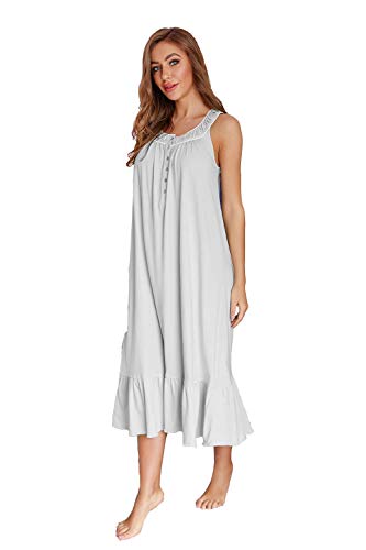 Image of IZZY + TOBY 100% Cotton Nightgowns for Women Soft Ladies Gowns Sleepwear Long Sleeveless Nightgown